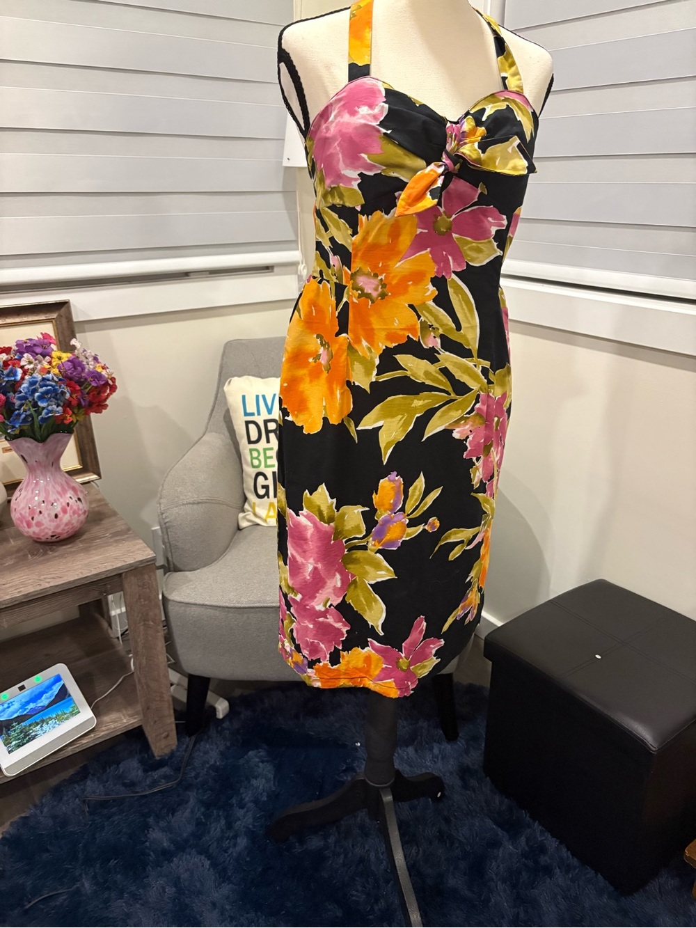 Karin Stevens Vintage Floral Halter Dress - Size 6
